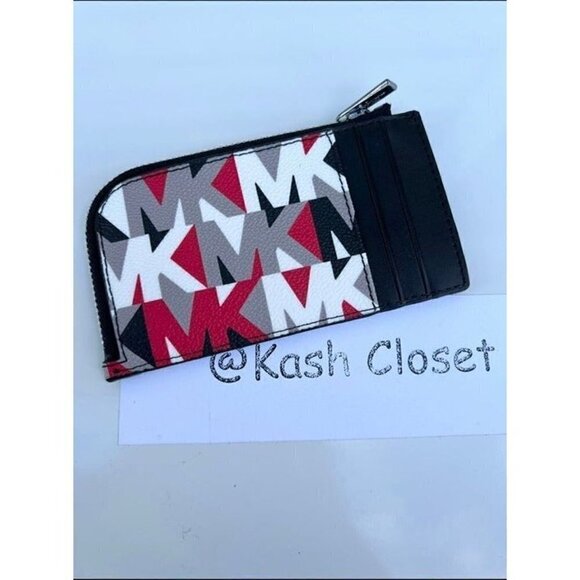 Michael Kors Mens Card case wallet Cooper Logo Zip Around Crimson - Picture 2 of 3
